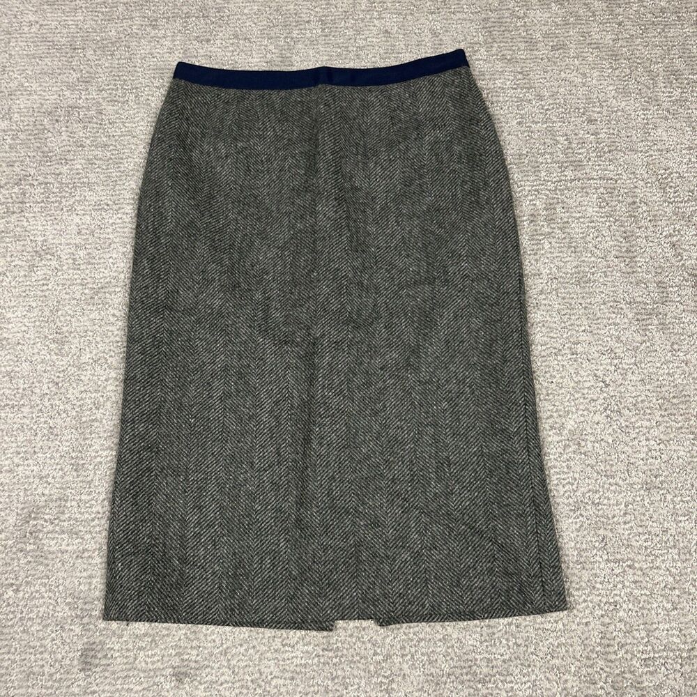 Boden British Tweed Skirt Womens 6 Long Gray Herringbone 100% Wool Pencil Career